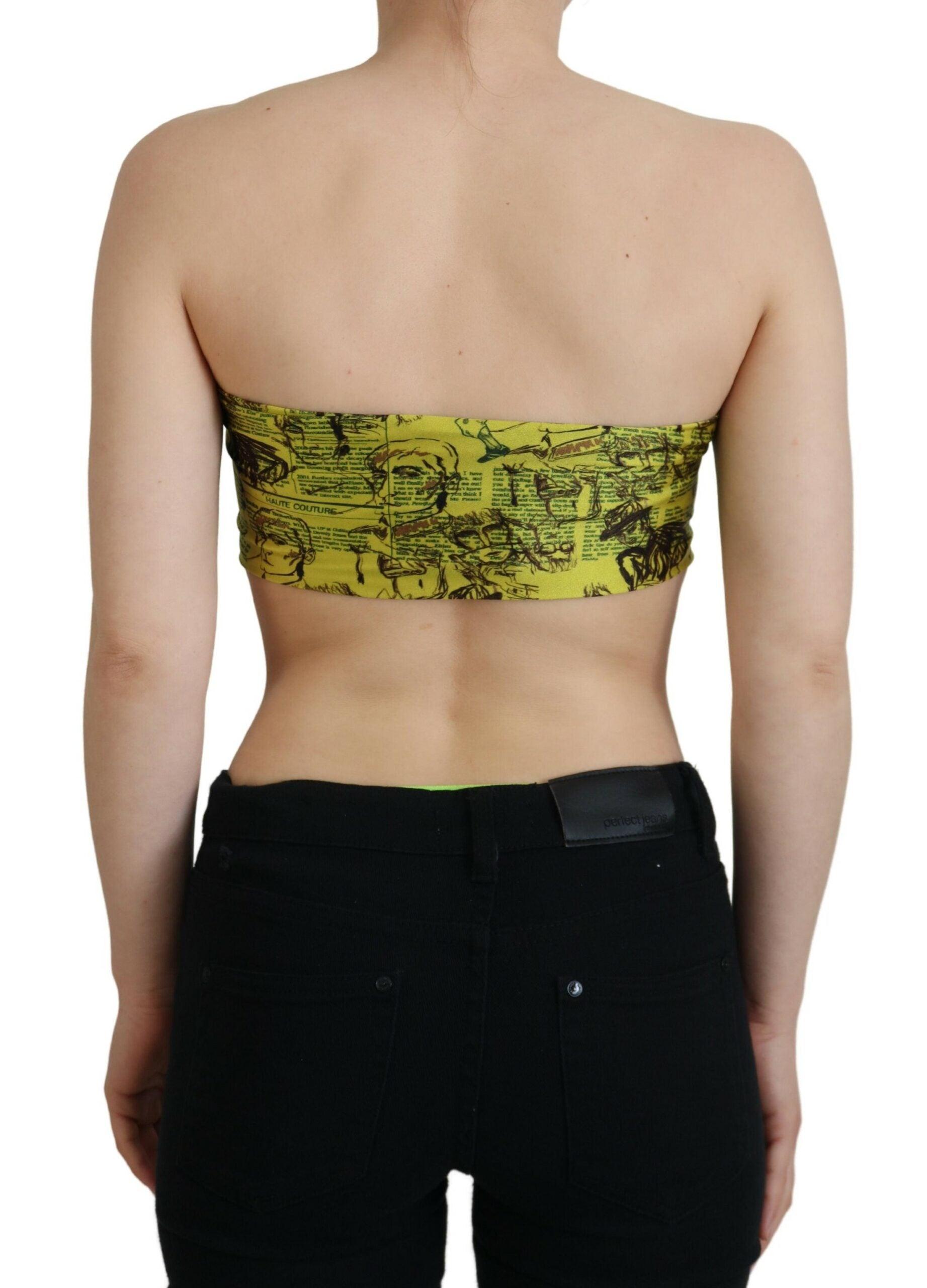 John Galliano Chic Yellow Graphic Cropped Top - Arichezz.store