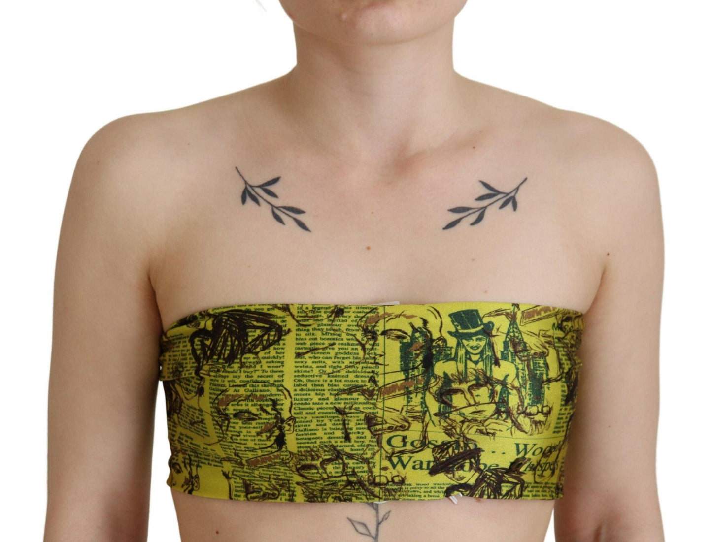 John Galliano Chic Yellow Graphic Cropped Top - Arichezz.store