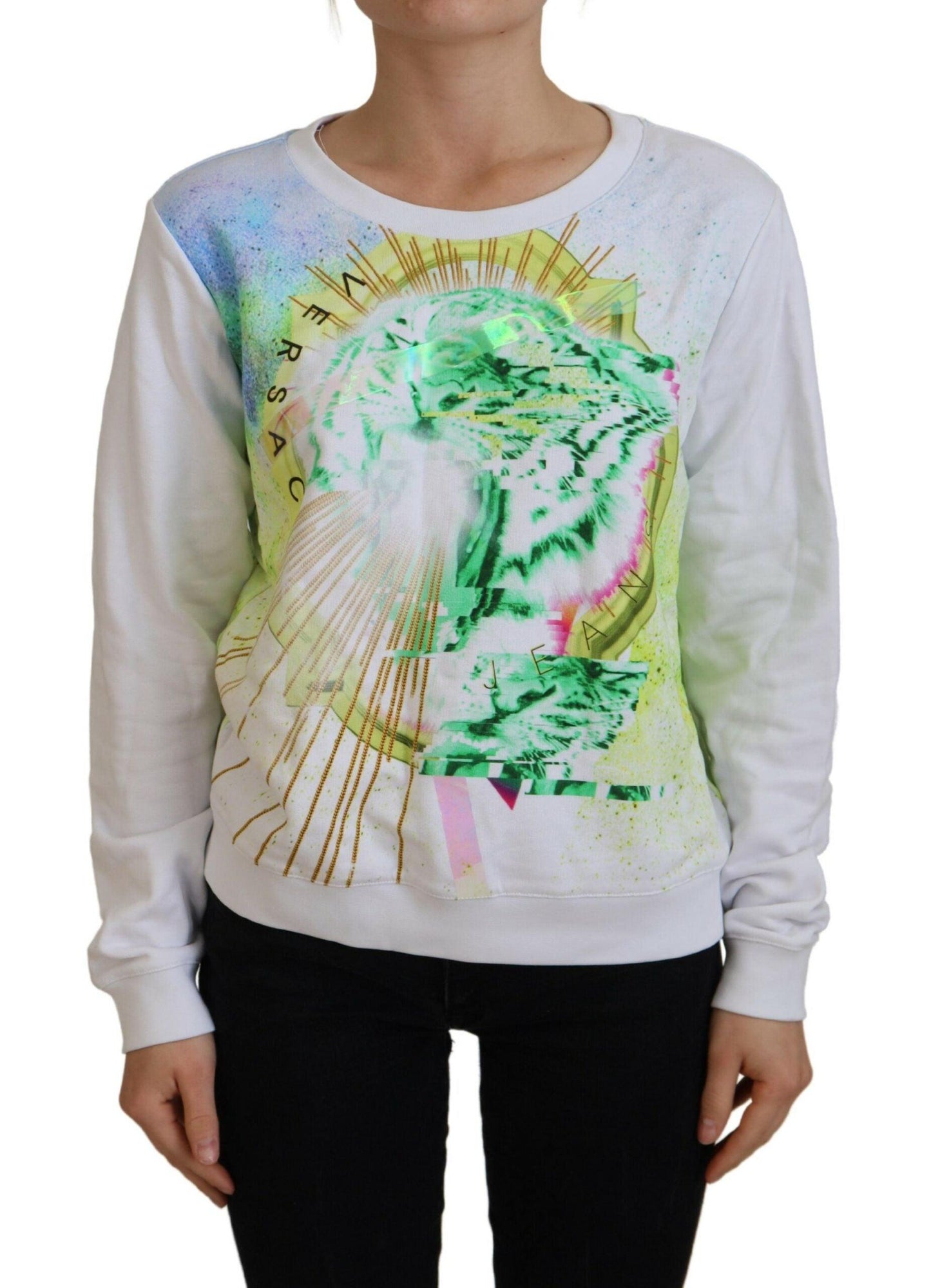 Versace Jeans Elegant White Graphic Crew Neck Sweater - Arichezz.store