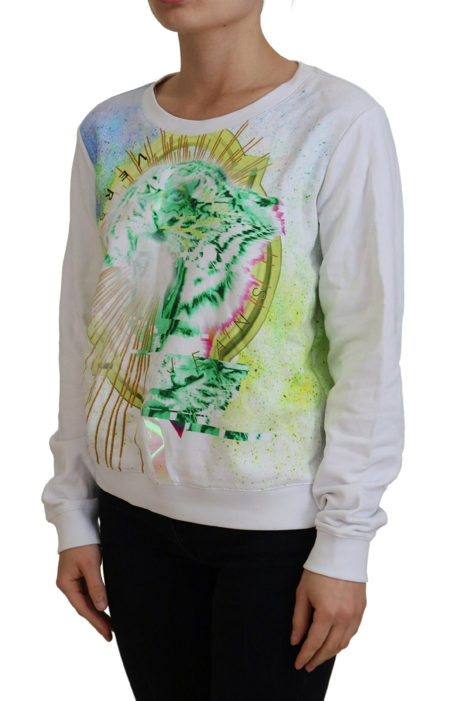 Versace Jeans Elegant White Graphic Crew Neck Sweater - Arichezz.store