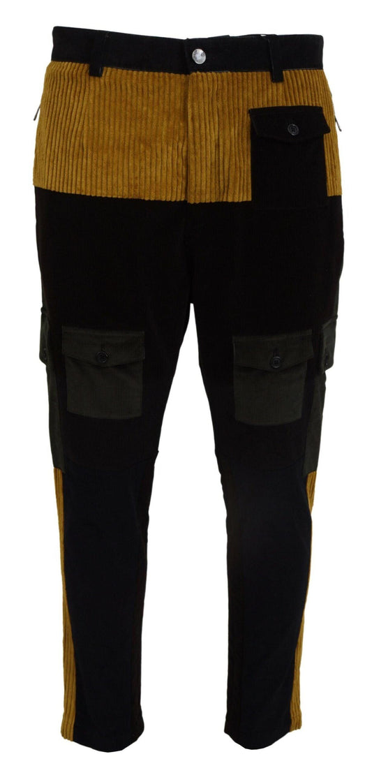 Dolce & Gabbana Elegant Black Tapered Trousers with Yellow Accent - Arichezz.store