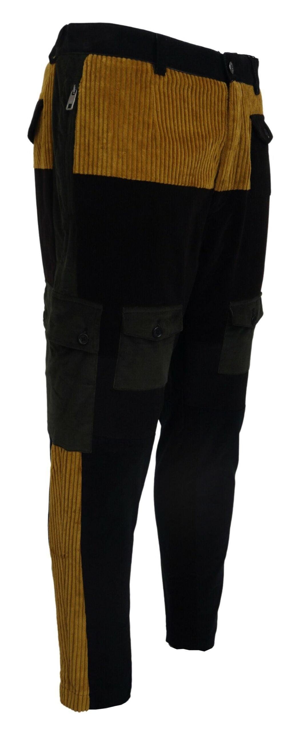 Dolce & Gabbana Elegant Black Tapered Trousers with Yellow Accent - Arichezz.store