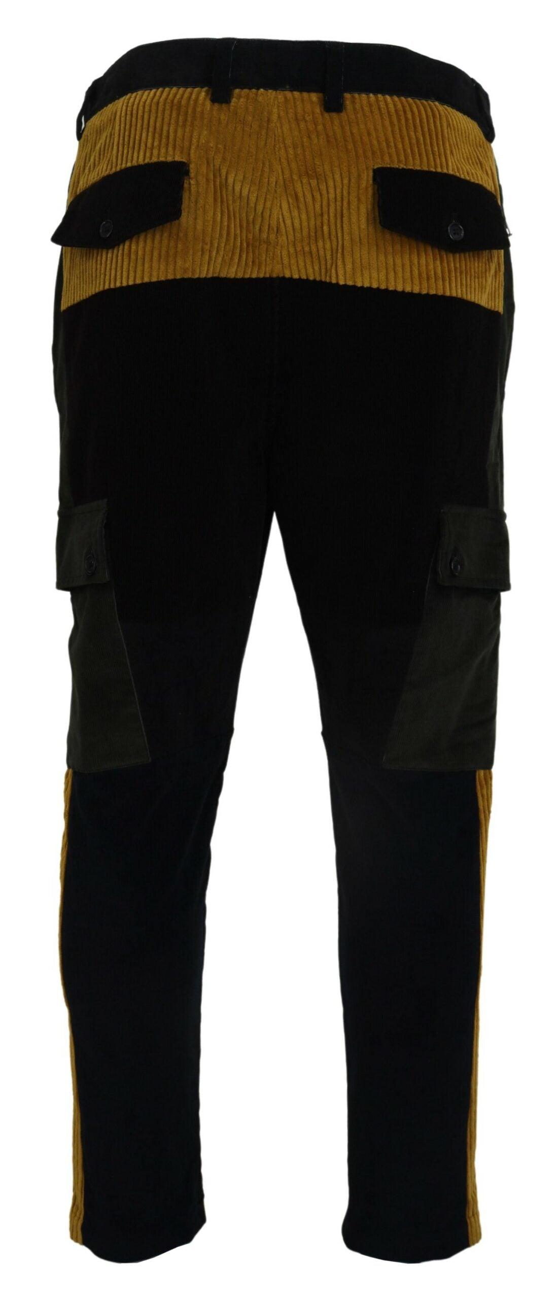 Dolce & Gabbana Elegant Black Tapered Trousers with Yellow Accent - Arichezz.store