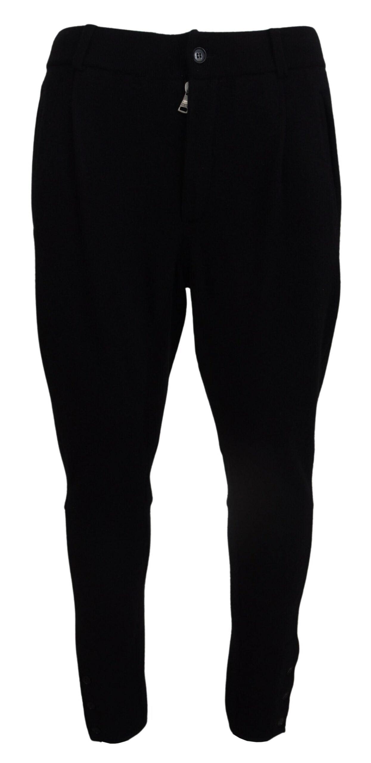 Dolce & Gabbana Elegant Black Tapered Wool Trousers - Arichezz.store