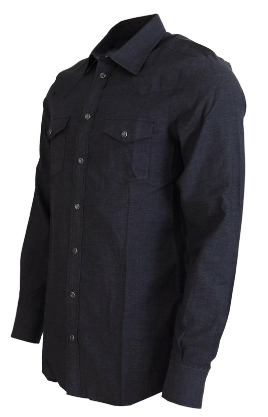 Dolce & Gabbana Elegant Gray Cotton Collared Shirt - Arichezz.store