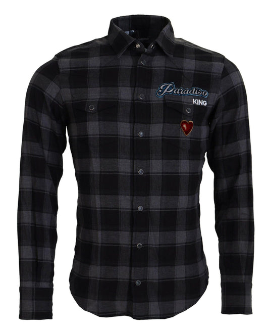 Dolce & Gabbana Elegant Black and Gray Button Down Shirt - Arichezz.store