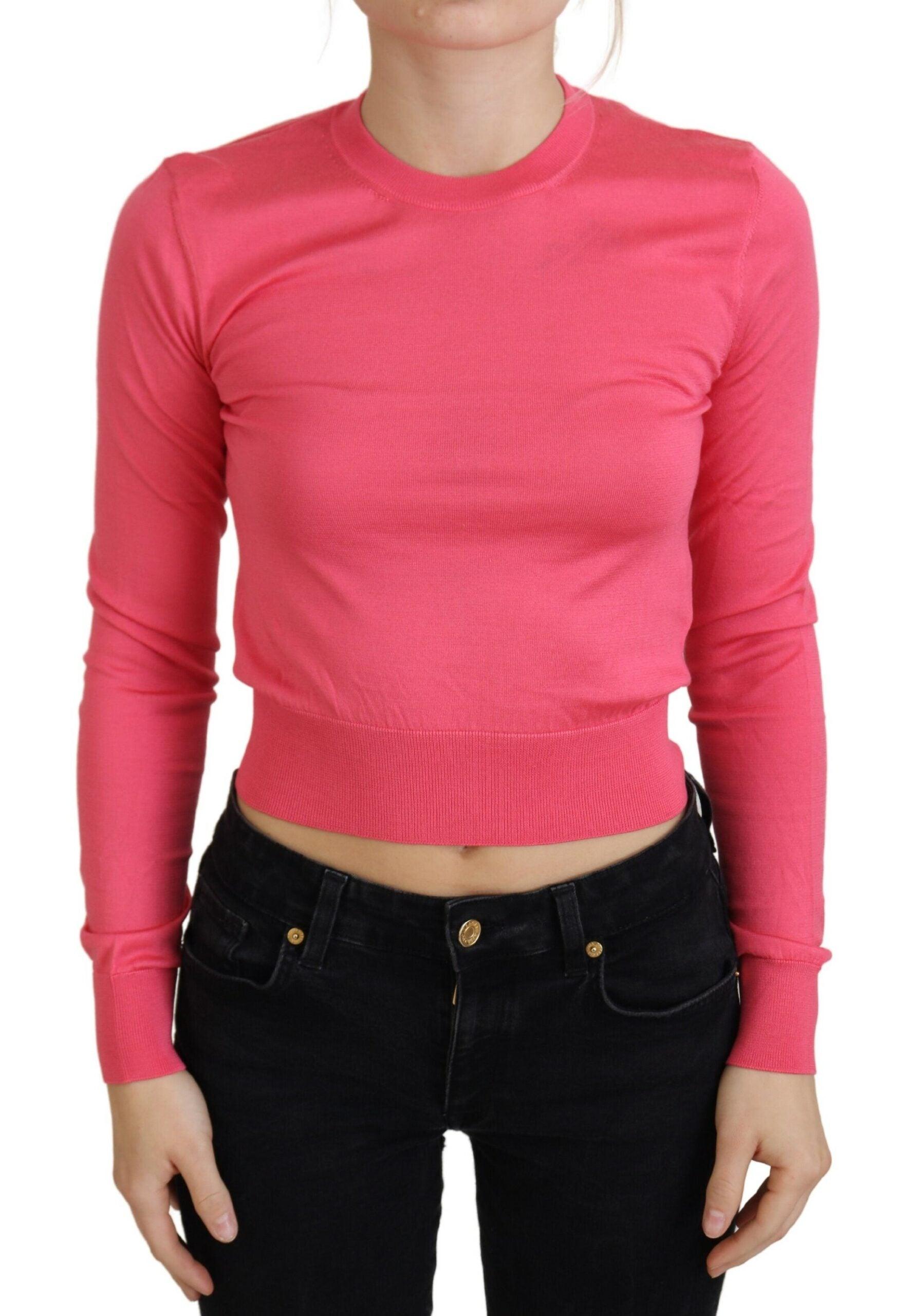 Dolce & Gabbana Elegant Pink Cropped Crewneck Sweater - Arichezz.store