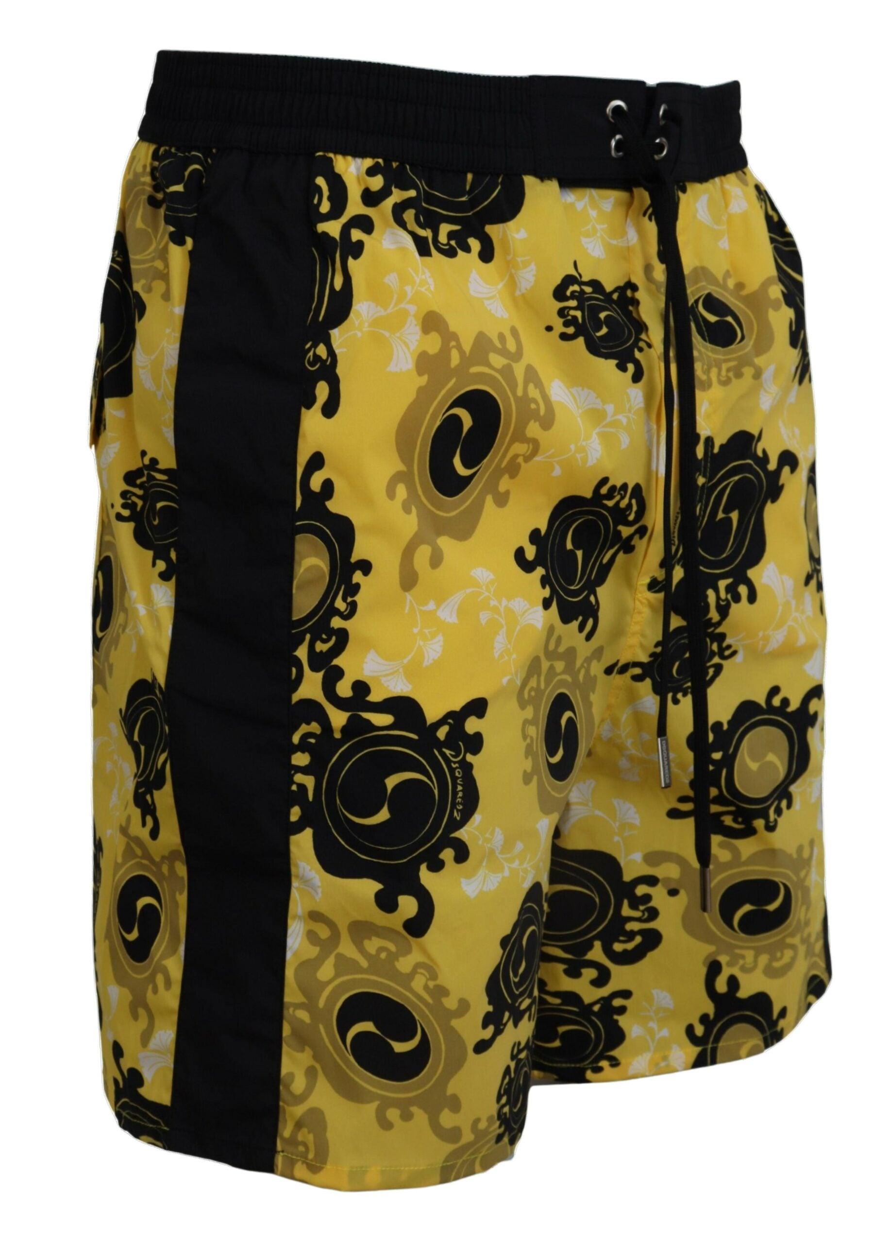 Dsquared² Yellow Block Print Swim Shorts Boxer - Arichezz.store