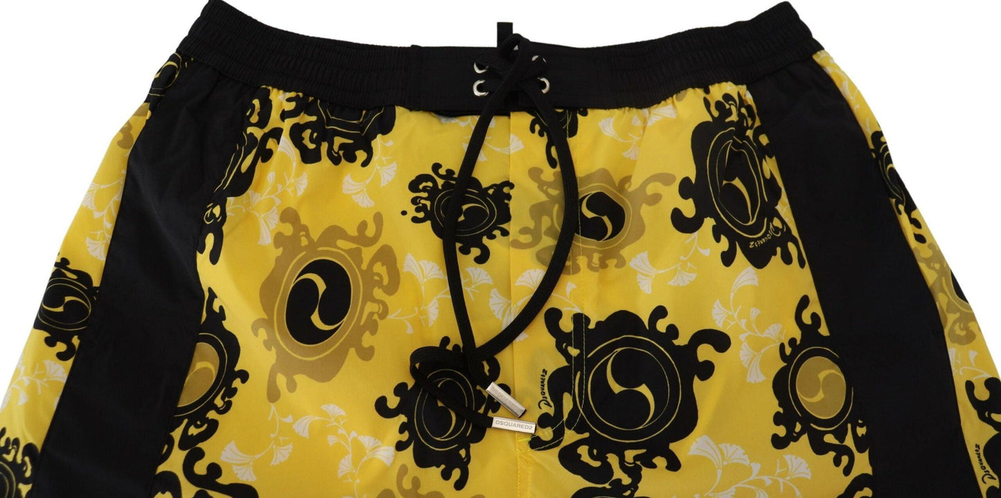 Dsquared² Yellow Block Print Swim Shorts Boxer - Arichezz.store