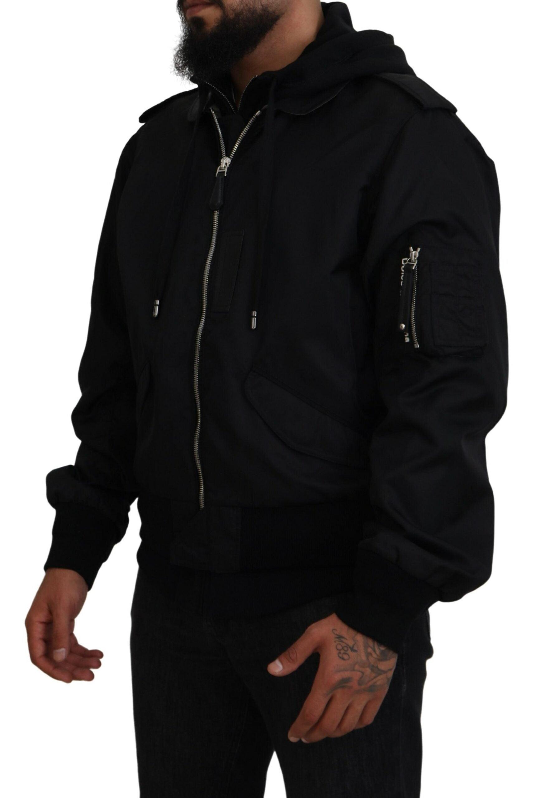 Dolce & Gabbana Sleek Black Hooded Bomber Jacket - Arichezz.store