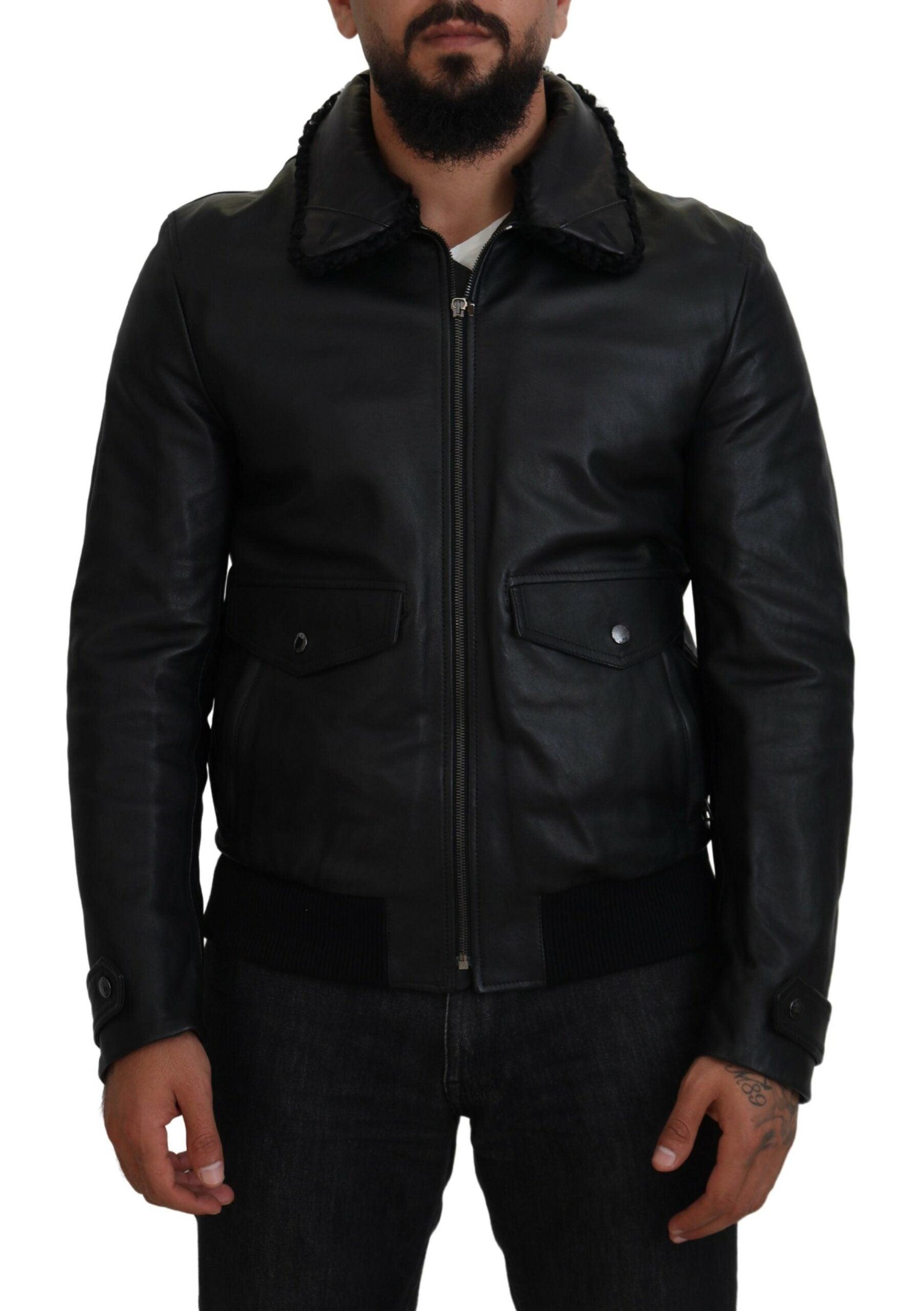 Dolce & Gabbana Chic Black Leather Silk-Lined Jacket - Arichezz.store