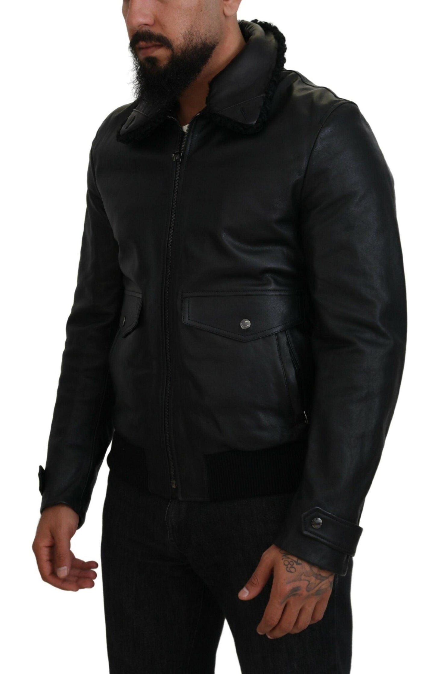 Dolce & Gabbana Chic Black Leather Silk-Lined Jacket - Arichezz.store