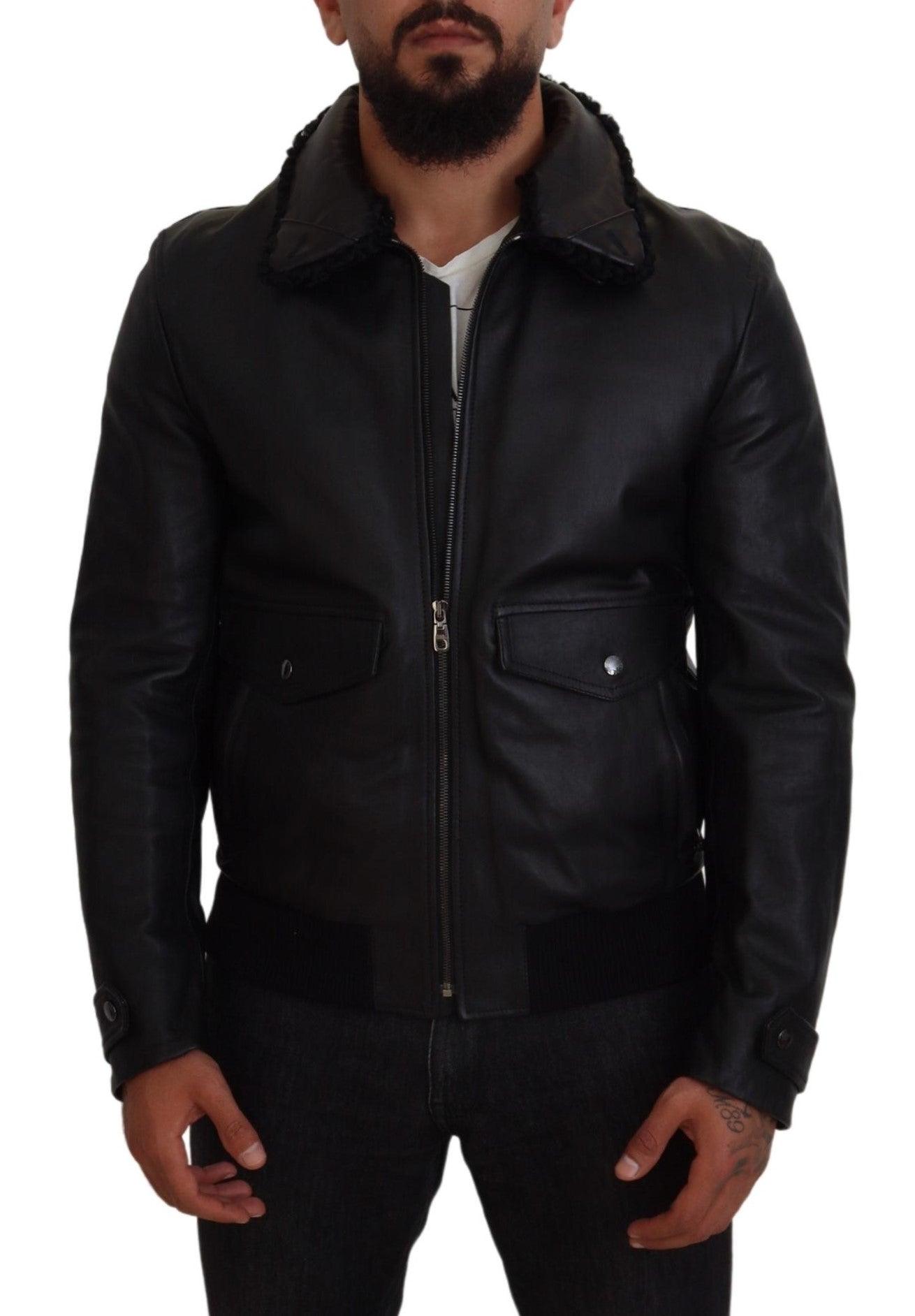 Dolce & Gabbana Chic Black Leather Silk-Lined Jacket - Arichezz.store