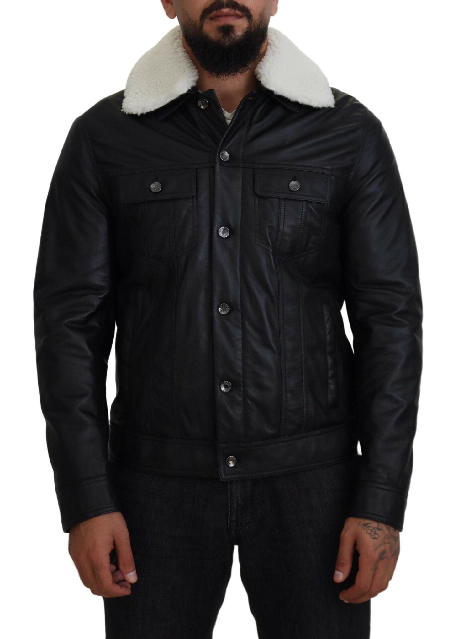 Dolce & Gabbana Elegant Black Leather Bomber Jacket - Arichezz.store