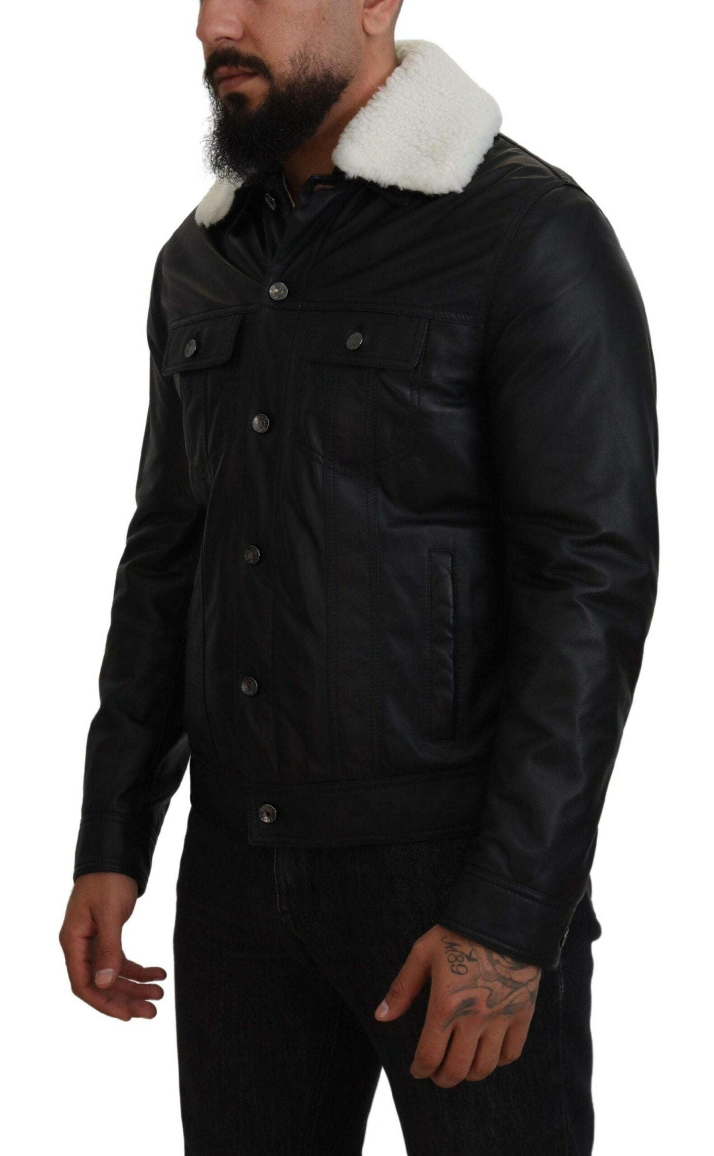 Dolce & Gabbana Elegant Black Leather Bomber Jacket - Arichezz.store