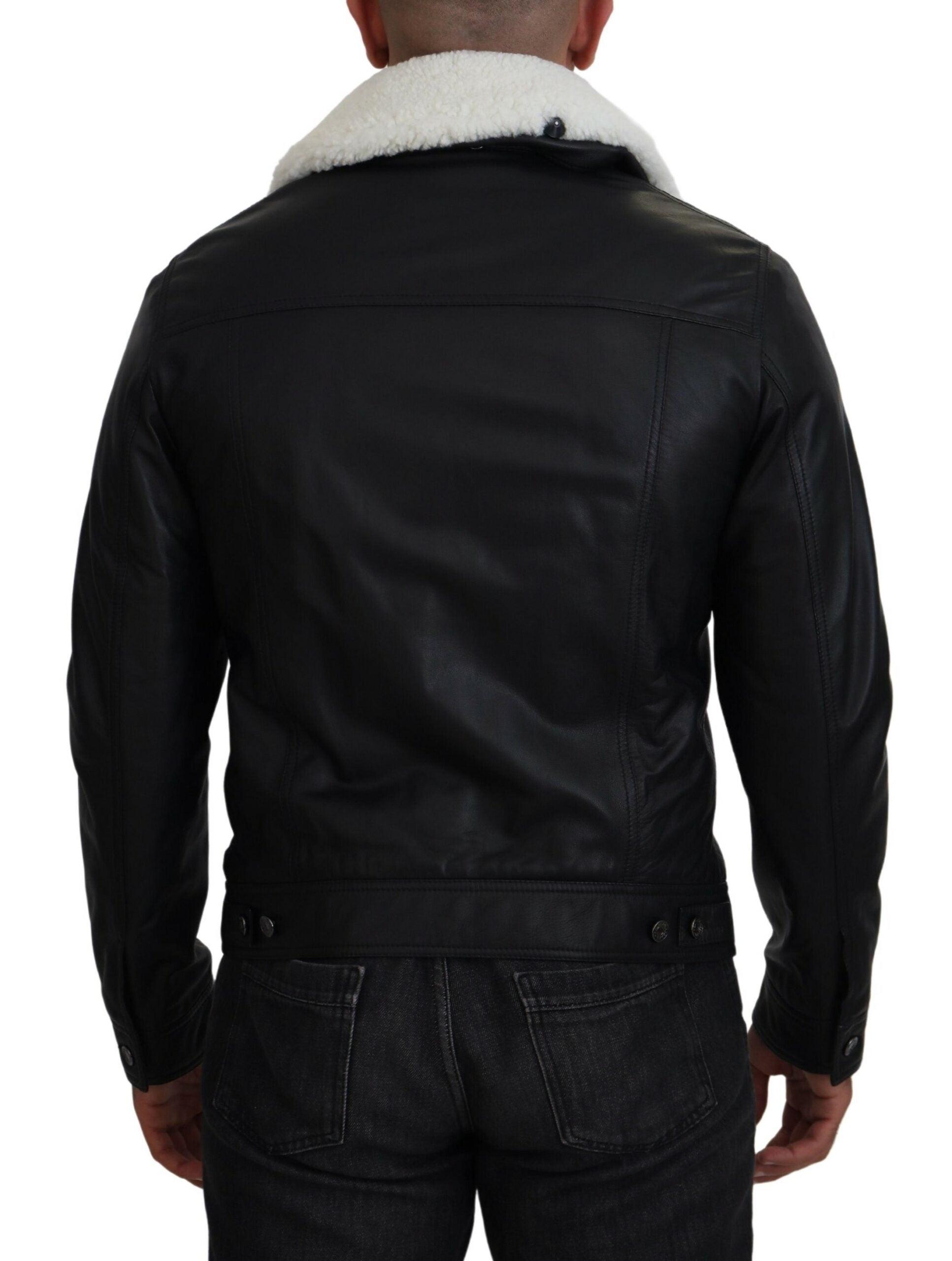 Dolce & Gabbana Elegant Black Leather Bomber Jacket - Arichezz.store