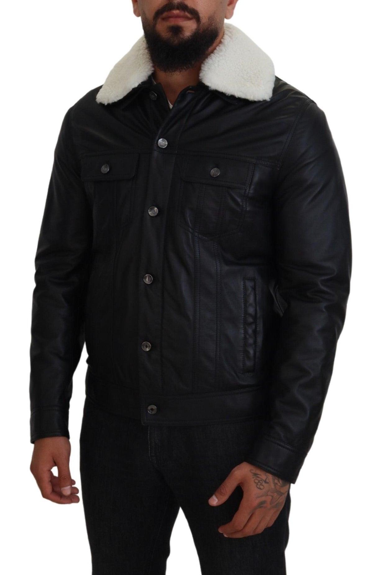 Dolce & Gabbana Elegant Black Leather Bomber Jacket - Arichezz.store