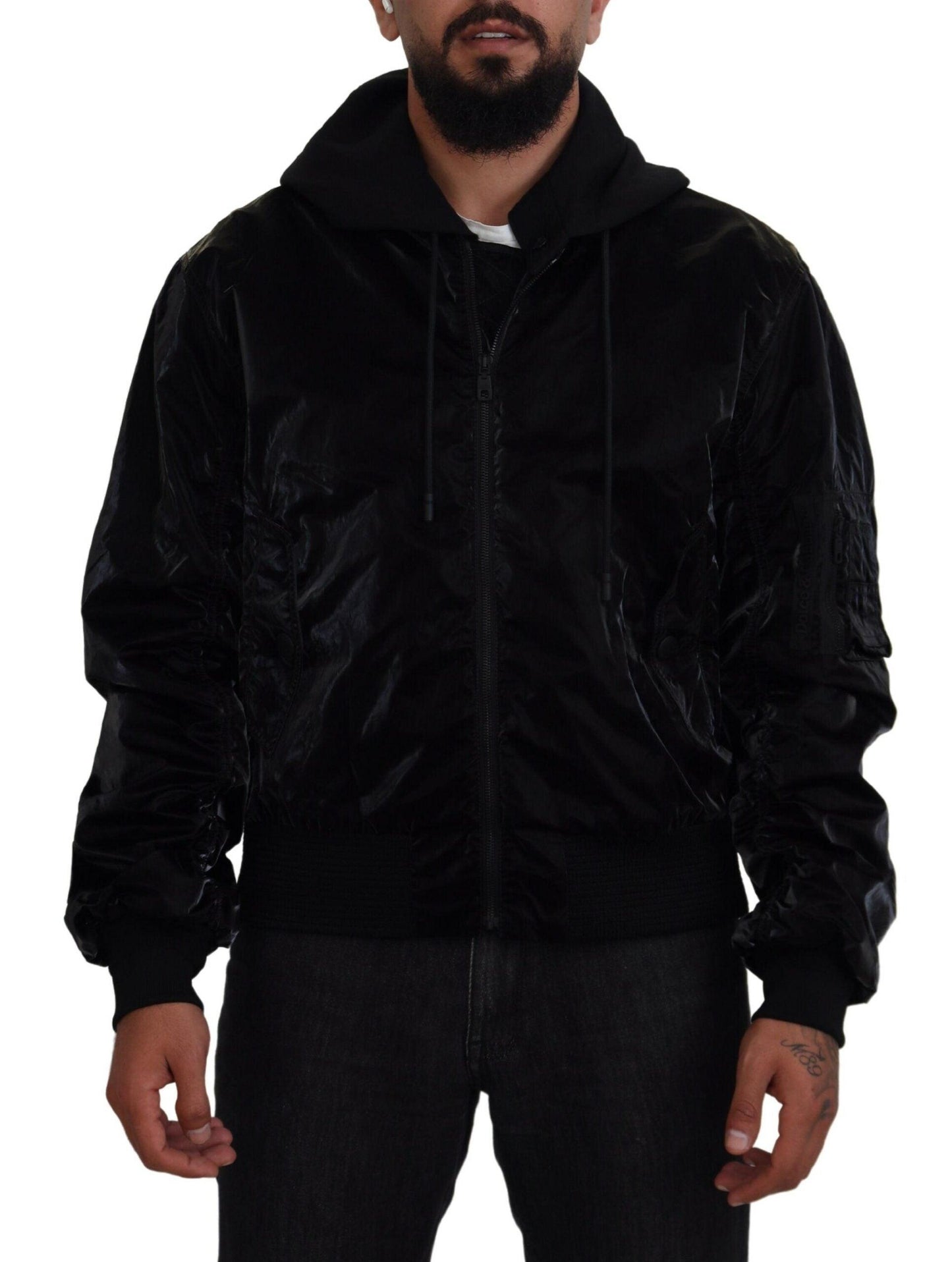 Dolce & Gabbana Elegant Black Bomber Hooded Jacket - Arichezz.store