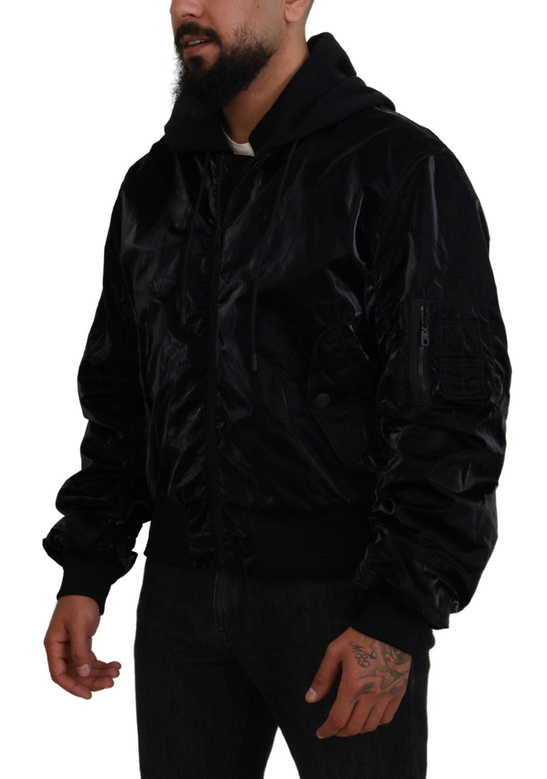 Dolce & Gabbana Elegant Black Bomber Hooded Jacket - Arichezz.store