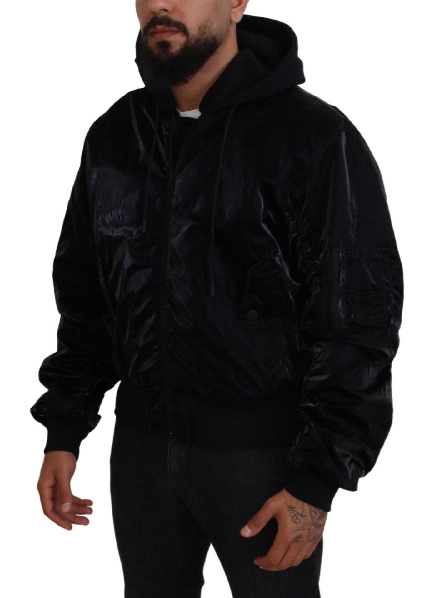 Dolce & Gabbana Elegant Black Bomber Hooded Jacket - Arichezz.store