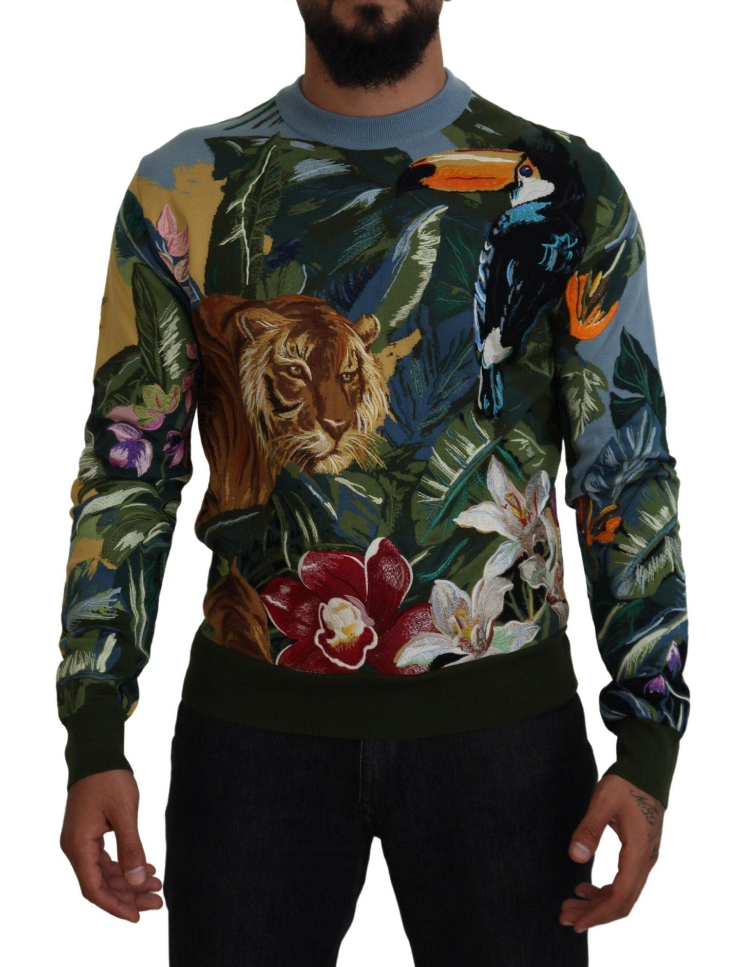 Dolce & Gabbana Jungle Embroidered Wool Silk Sweater - Arichezz.store