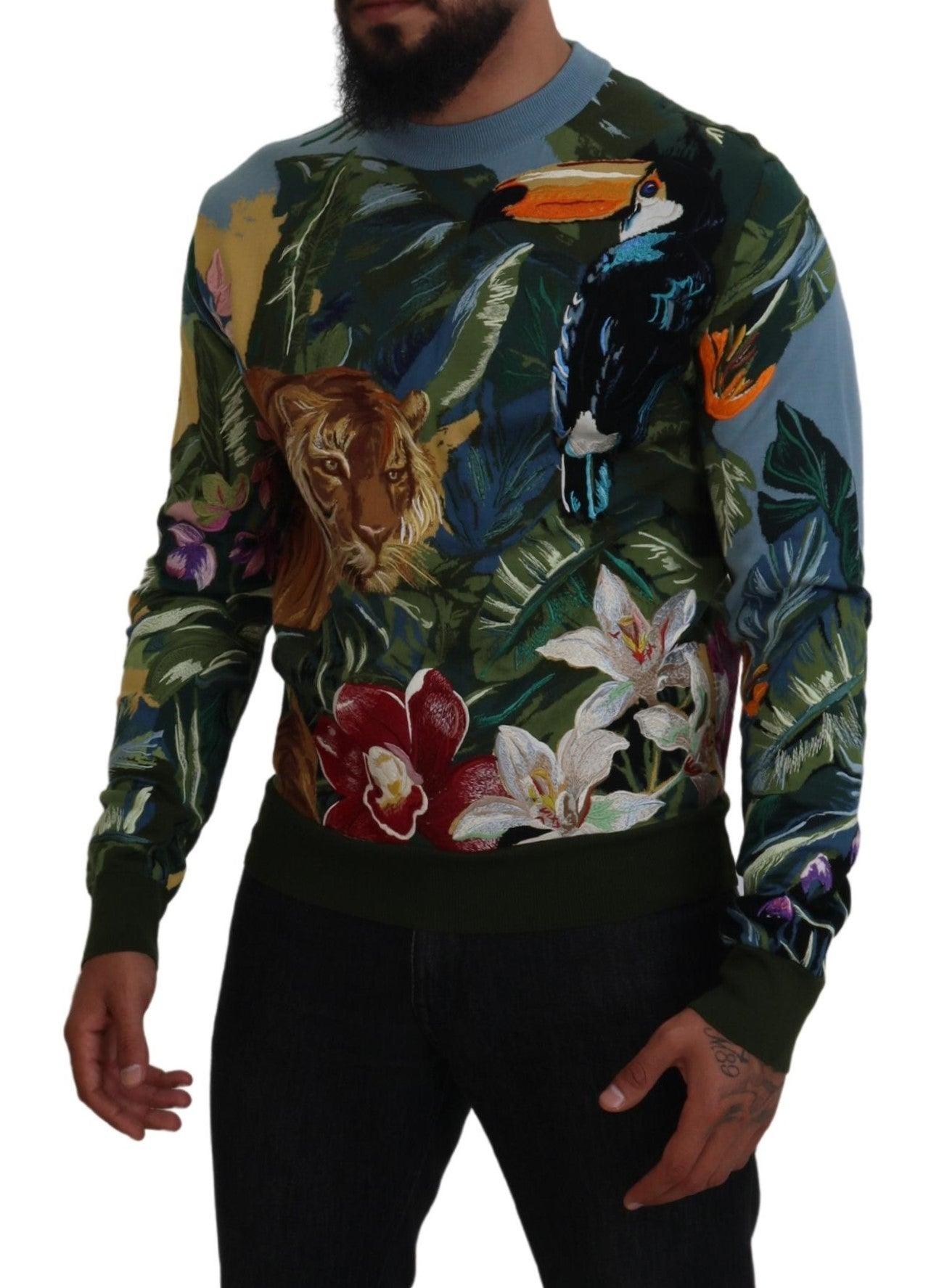 Dolce & Gabbana Jungle Embroidered Wool Silk Sweater - Arichezz.store