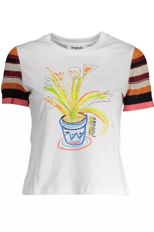 Desigual White Cotton Women T-Shirt - Arichezz.store