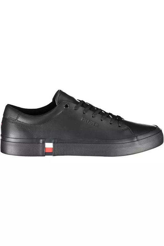 Tommy Hilfiger Black Leather Men Sneaker - Arichezz.store