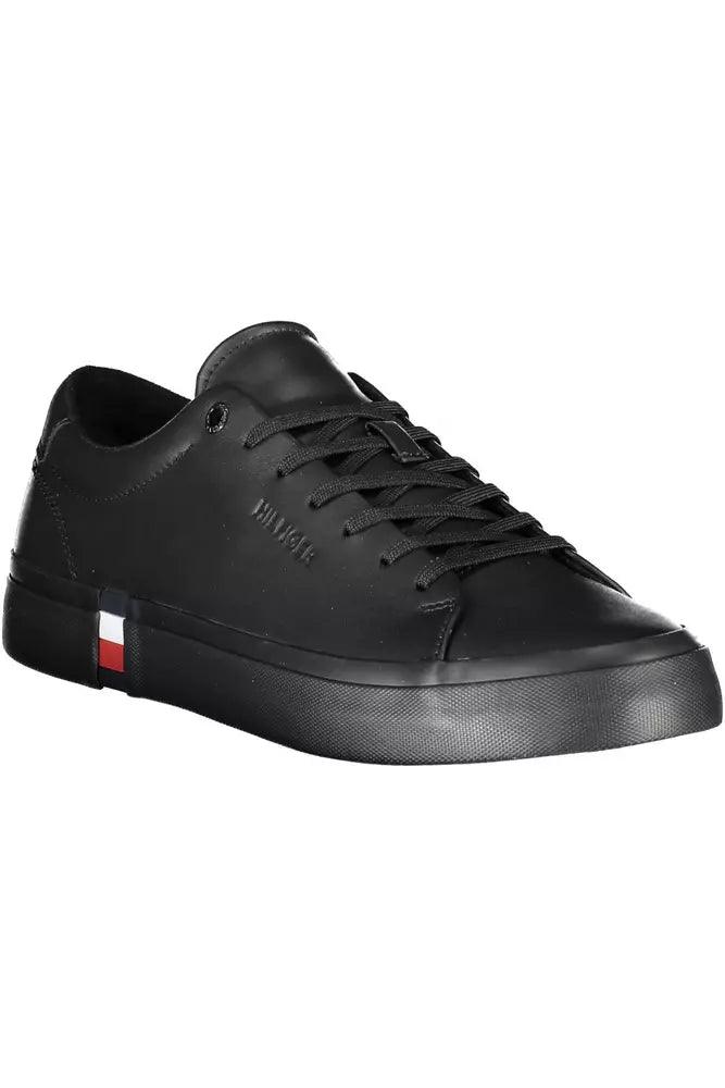 Tommy Hilfiger Black Leather Men Sneaker - Arichezz.store