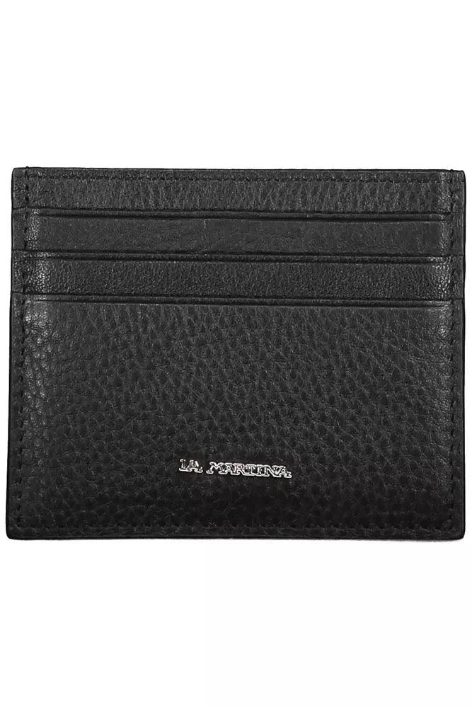 La Martina Black Leather Men Wallet - Arichezz.store