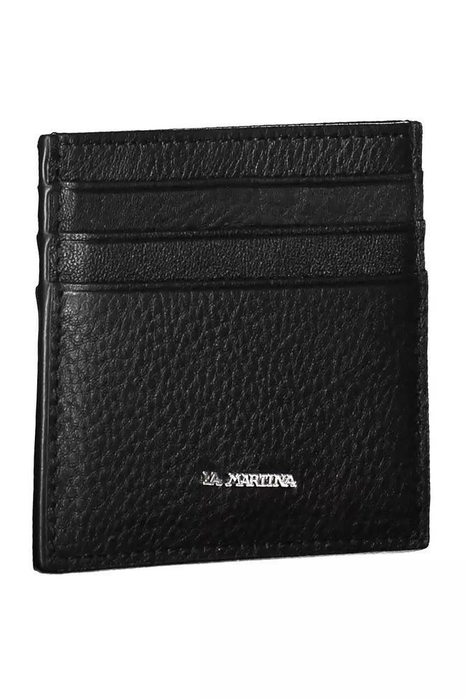 La Martina Black Leather Men Wallet - Arichezz.store