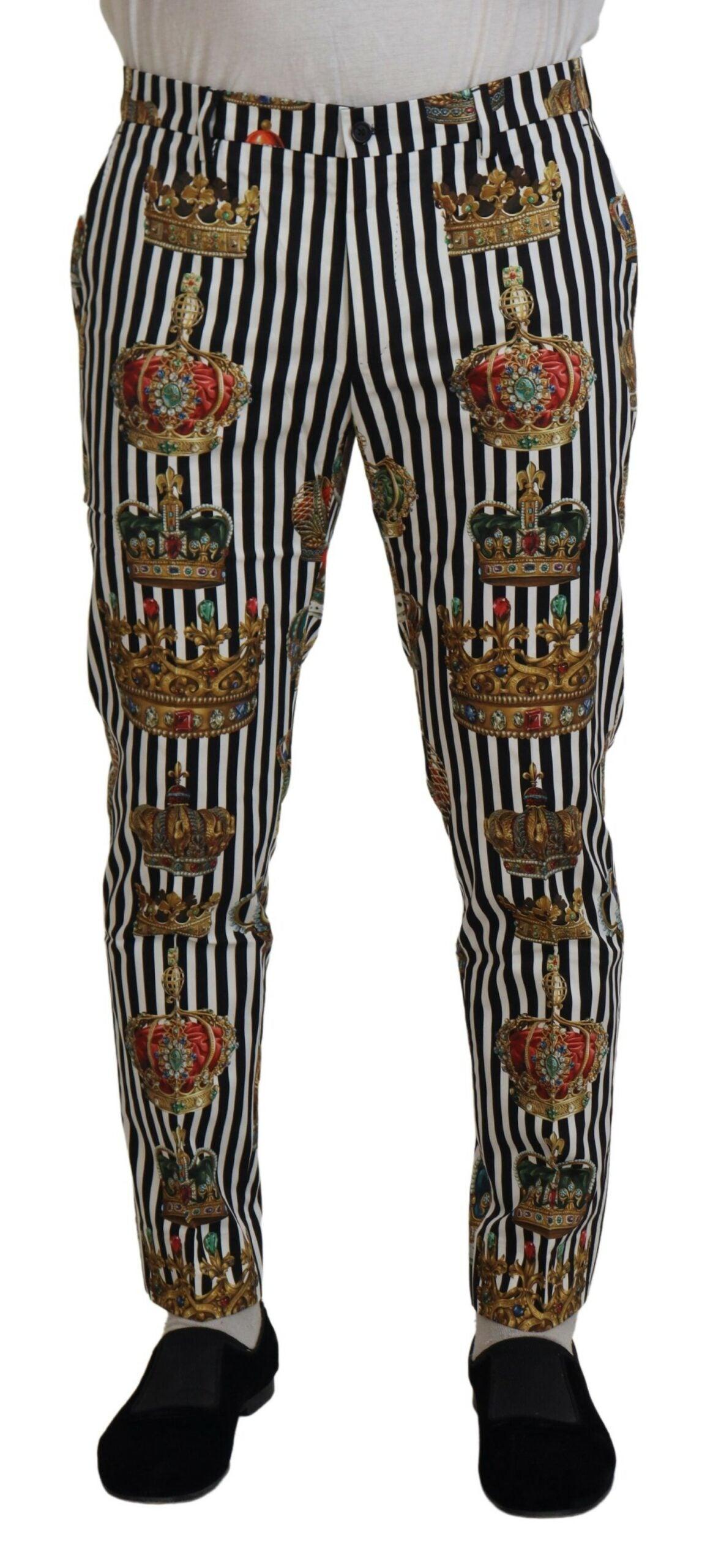 Dolce & Gabbana Elegant Gold Crown Stripe Chino Pants - Arichezz.store