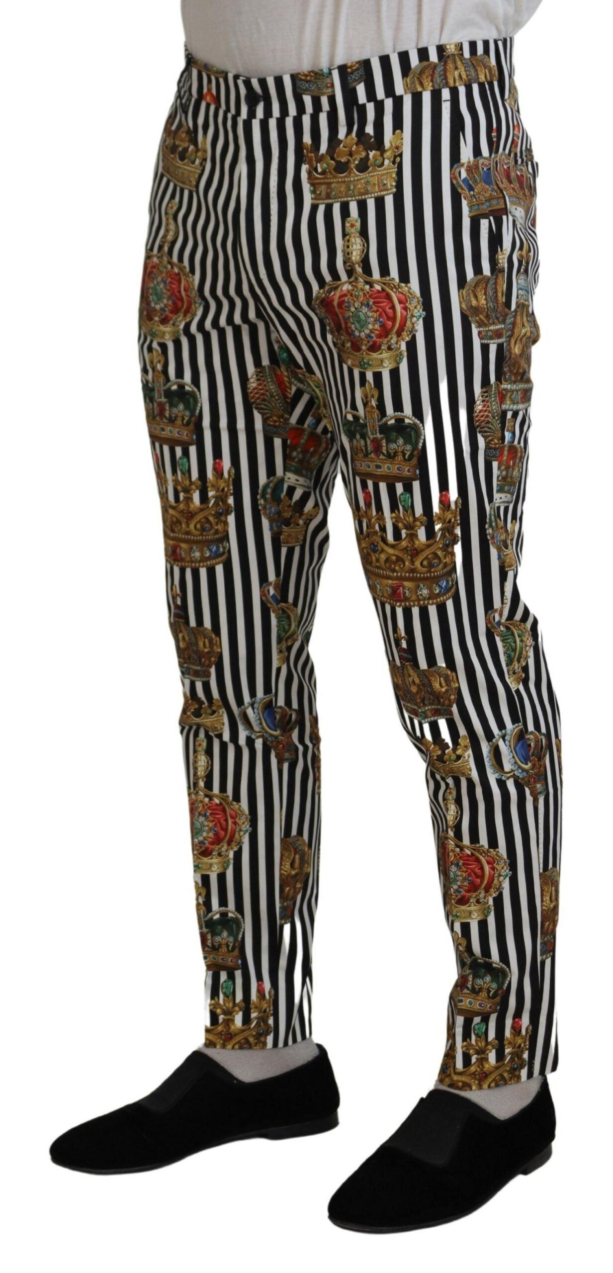 Dolce & Gabbana Elegant Gold Crown Stripe Chino Pants - Arichezz.store