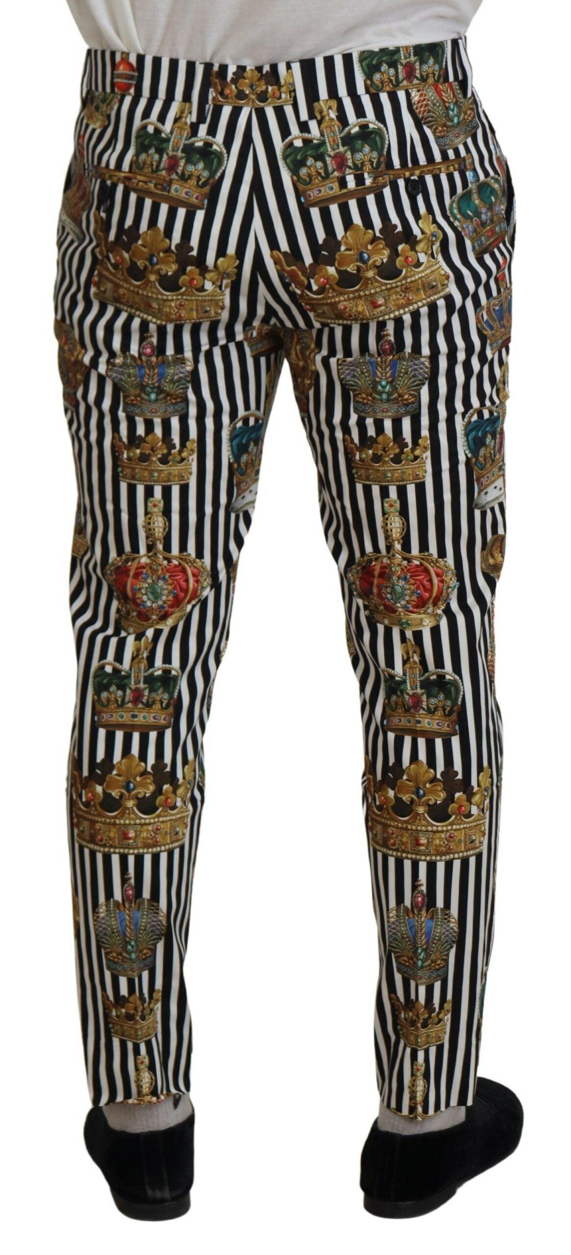 Dolce & Gabbana Elegant Gold Crown Stripe Chino Pants - Arichezz.store