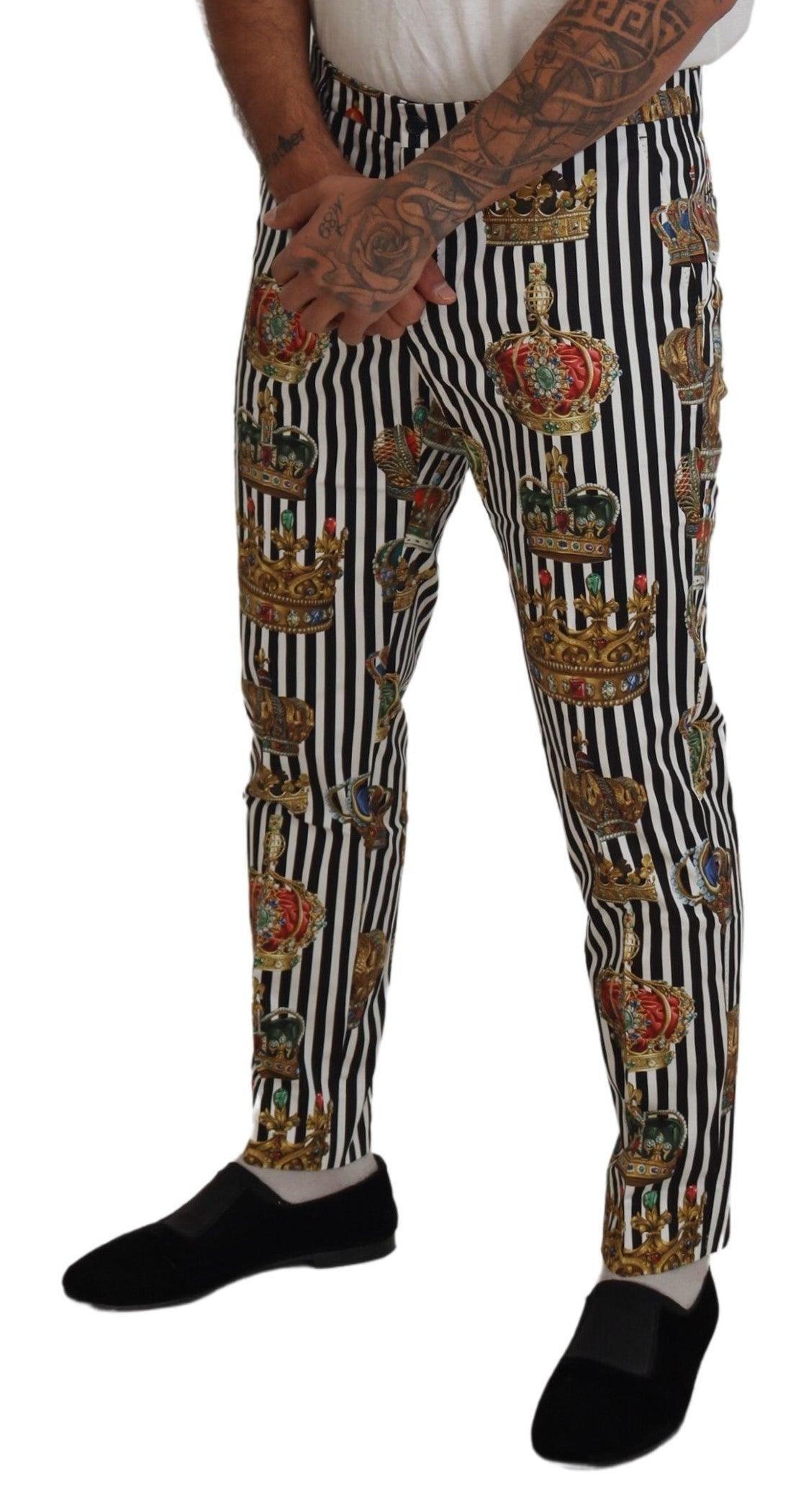 Dolce & Gabbana Elegant Gold Crown Stripe Chino Pants - Arichezz.store