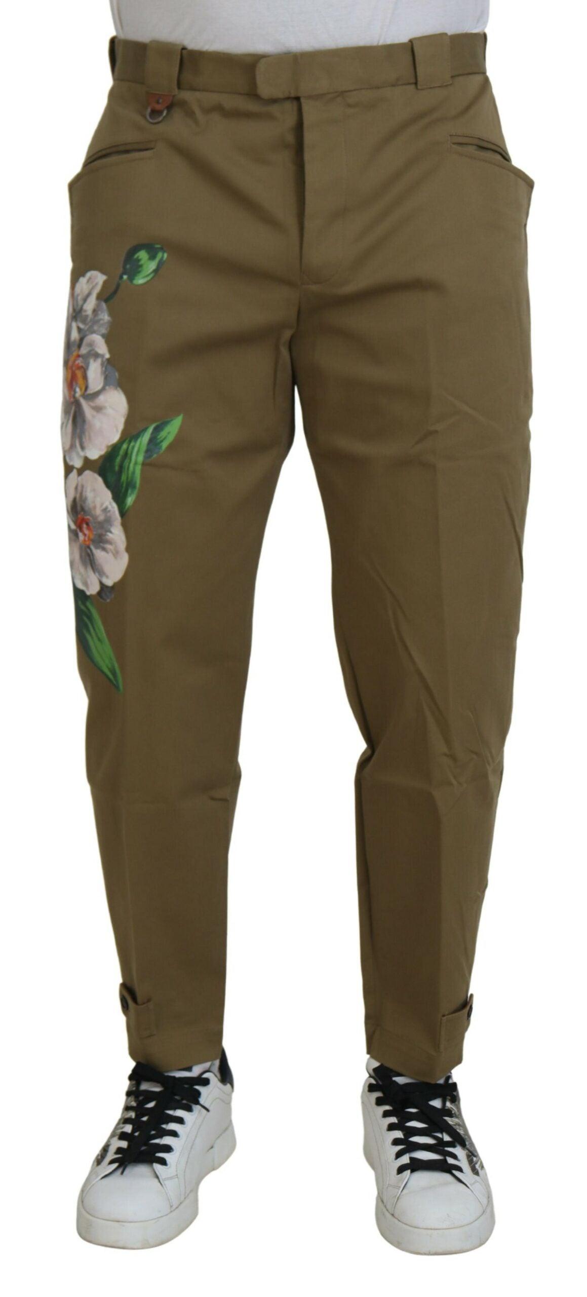 Dolce & Gabbana Exquisite Floral Beige Chino Pants - Arichezz.store