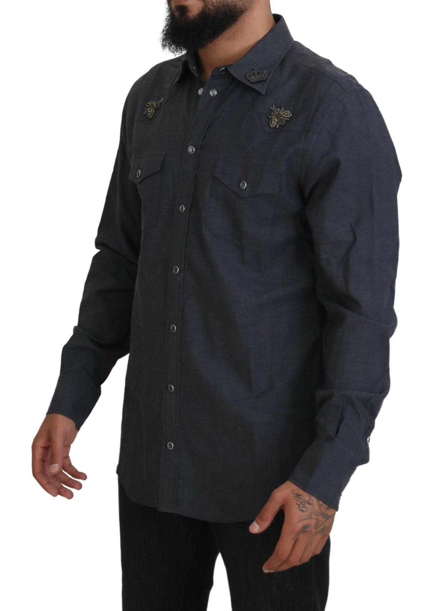 Dolce & Gabbana Elegant Slim-Fit Blue Denim Casual Shirt - Arichezz.store