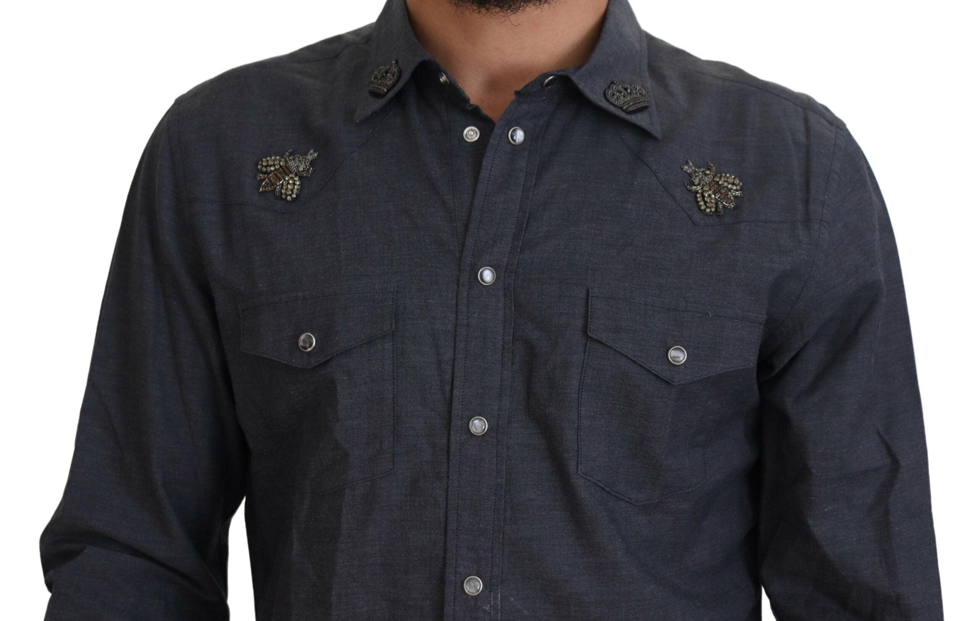 Dolce & Gabbana Elegant Slim-Fit Blue Denim Casual Shirt - Arichezz.store