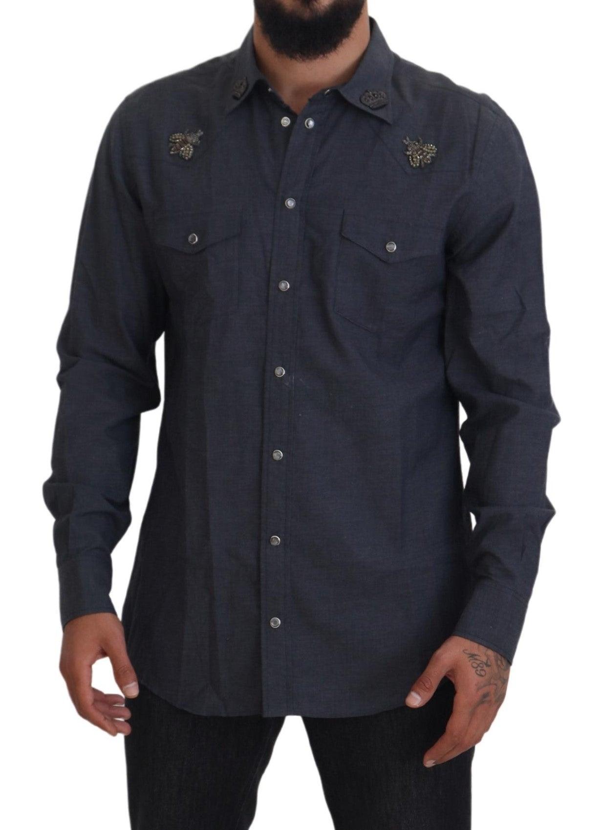 Dolce & Gabbana Elegant Slim-Fit Blue Denim Casual Shirt - Arichezz.store