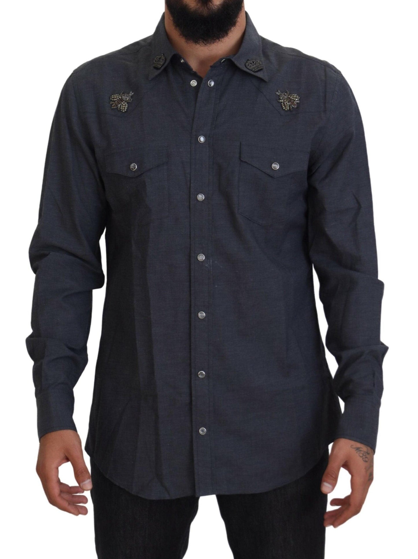 Dolce & Gabbana Elegant Slim-Fit Blue Denim Casual Shirt - Arichezz.store