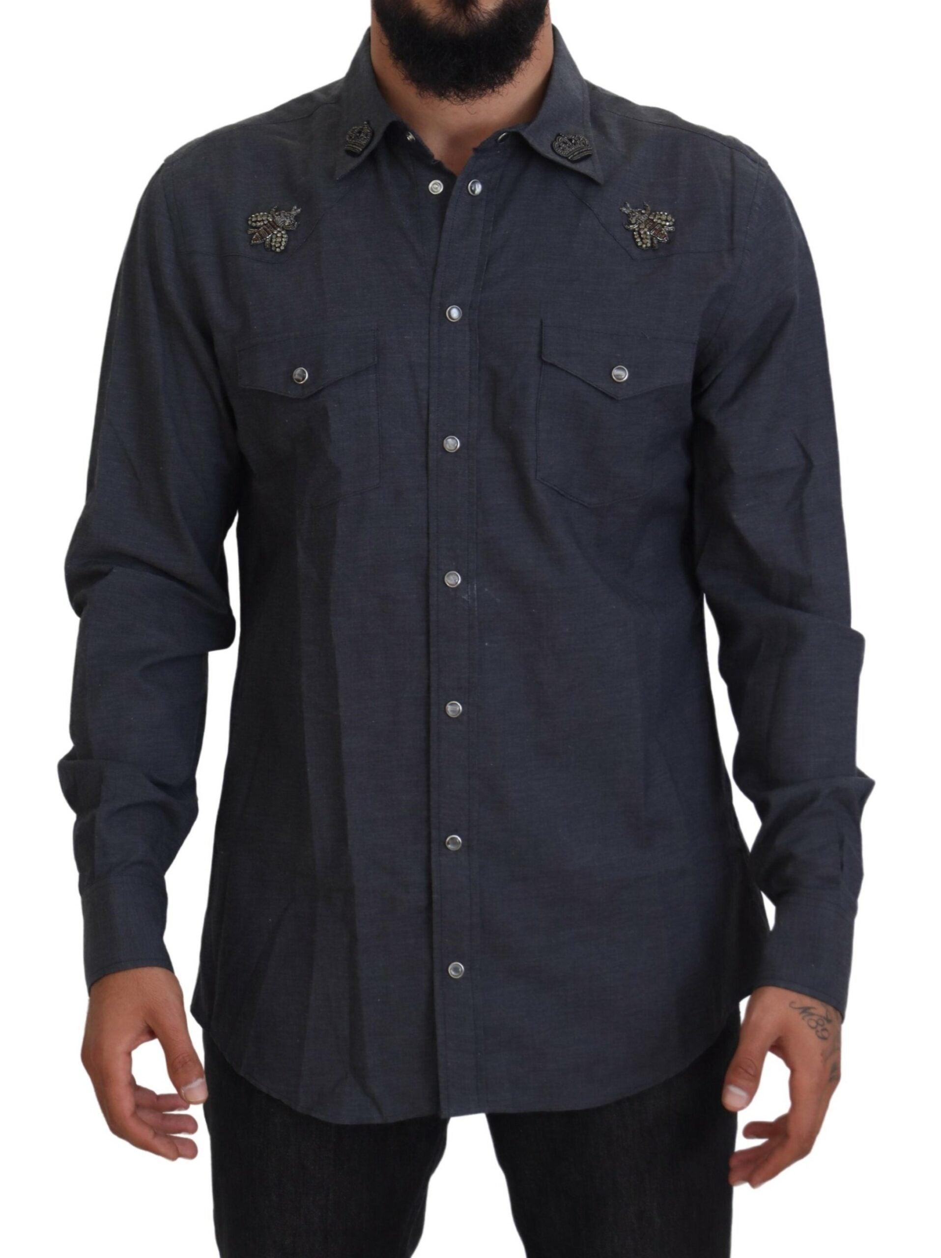 Dolce & Gabbana Elegant Slim-Fit Blue Denim Casual Shirt - Arichezz.store