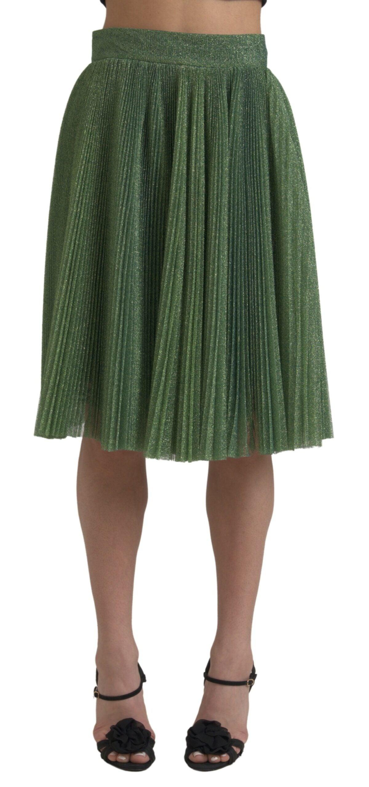 Dolce & Gabbana Enchanting Metallic Green Pleated A-Line Skirt - Arichezz.store