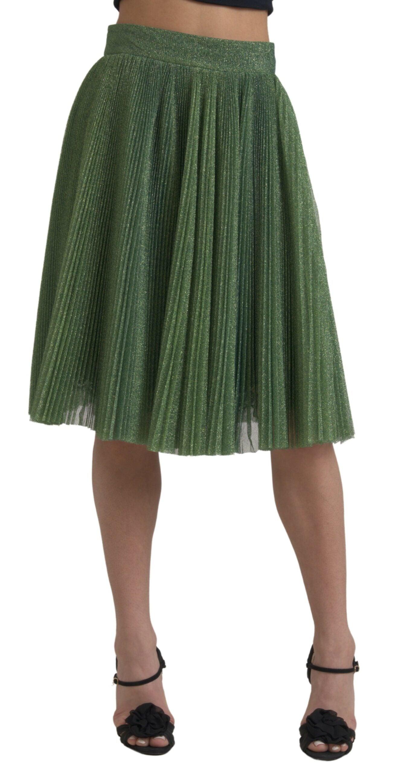 Dolce & Gabbana Enchanting Metallic Green Pleated A-Line Skirt - Arichezz.store