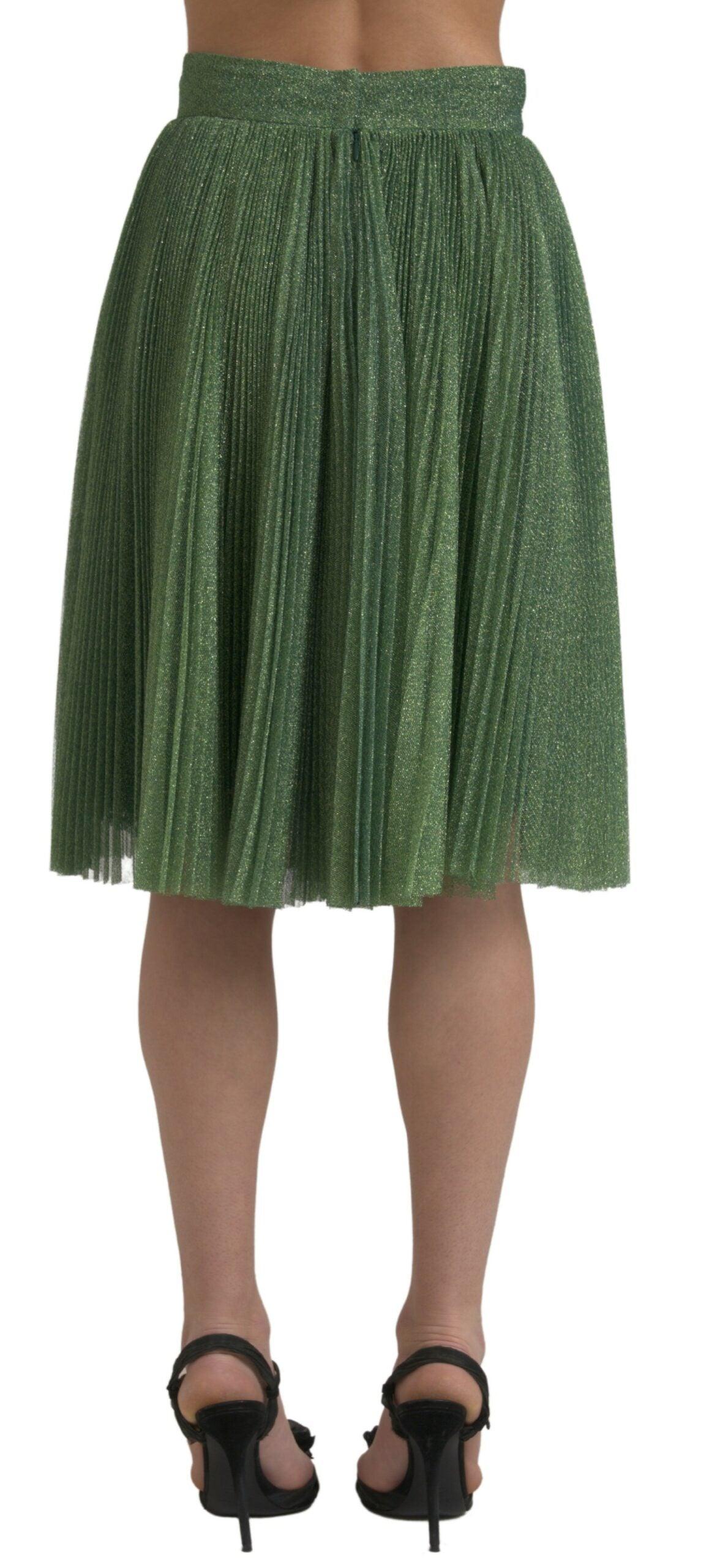 Dolce & Gabbana Enchanting Metallic Green Pleated A-Line Skirt - Arichezz.store