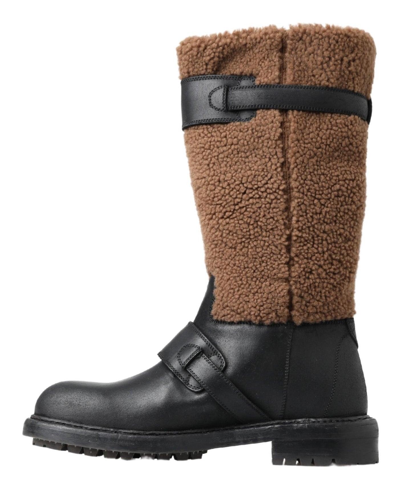 Dolce & Gabbana Black Shearling Leather Long Boots - Arichezz.store