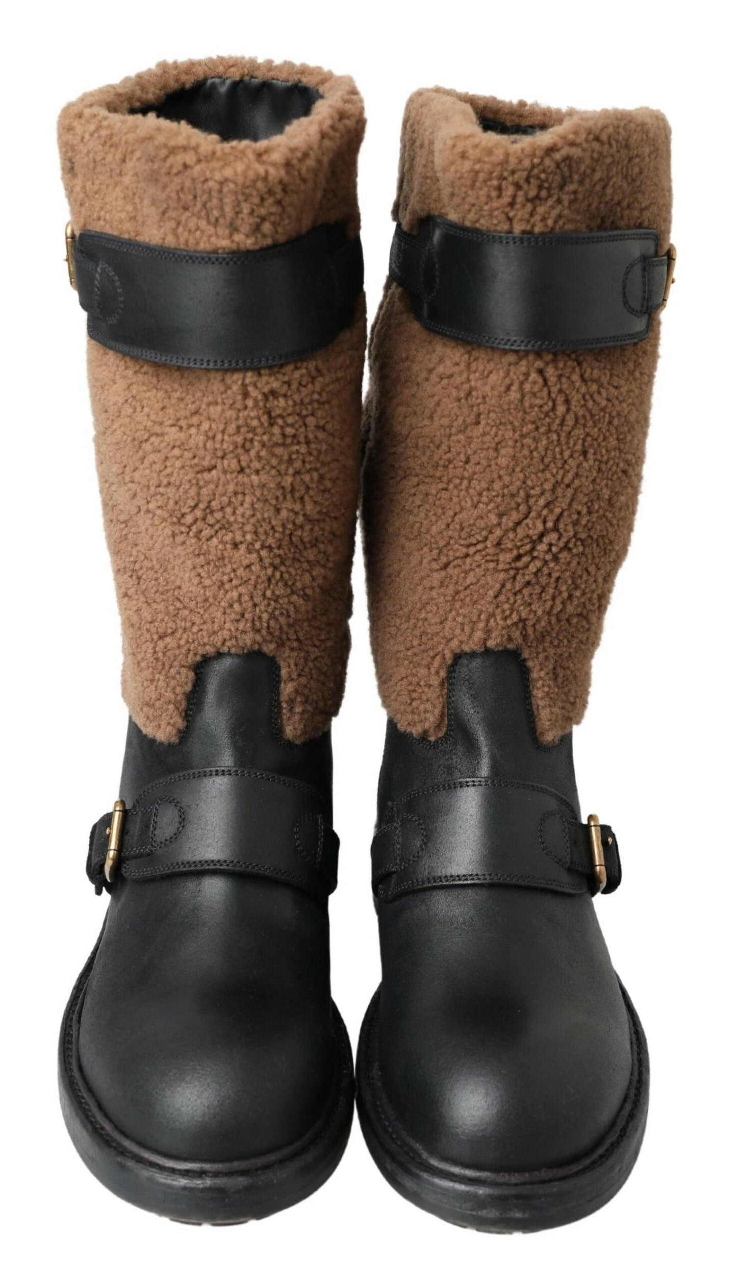 Dolce & Gabbana Black Shearling Leather Long Boots - Arichezz.store