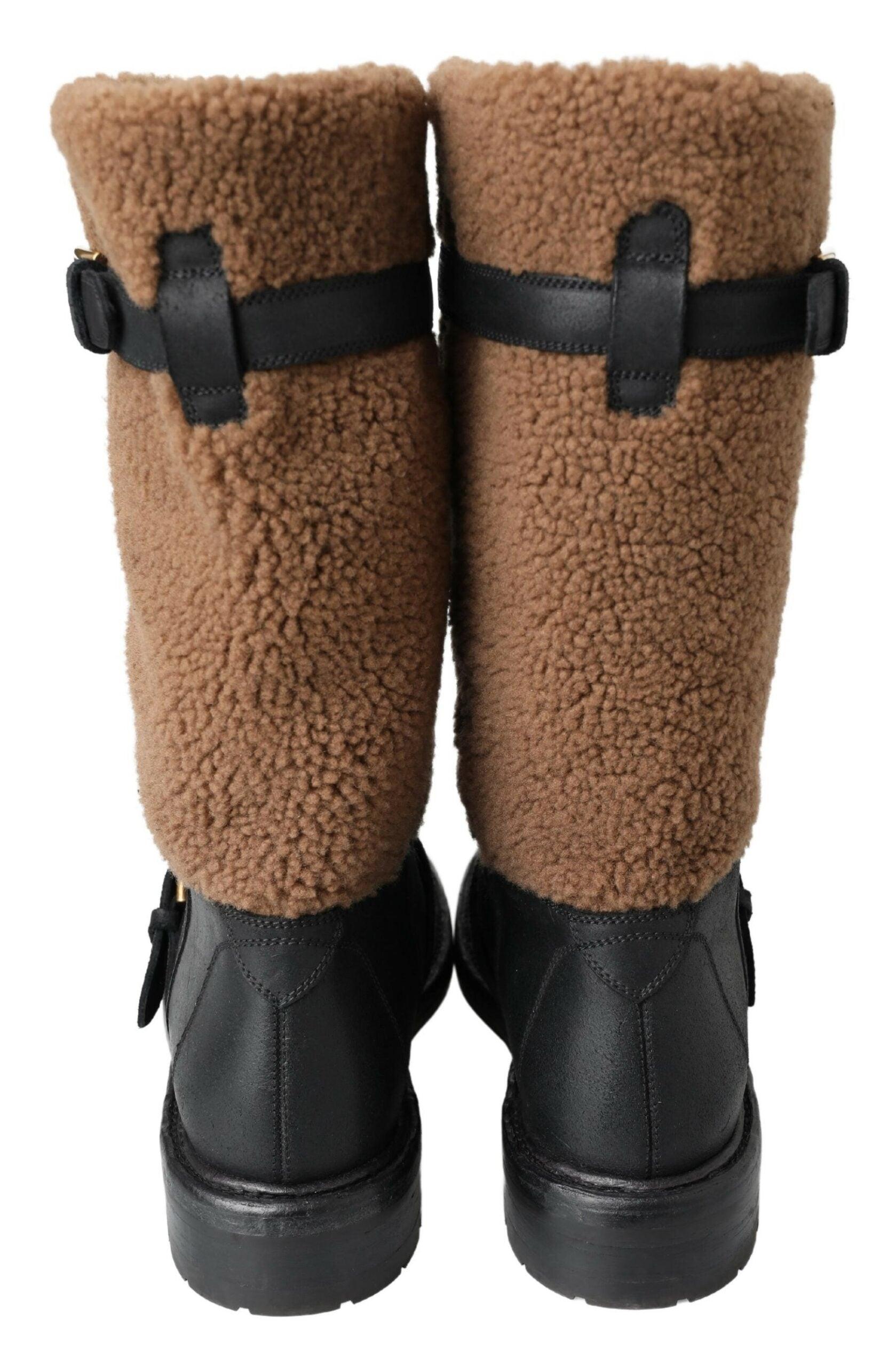 Dolce & Gabbana Black Shearling Leather Long Boots - Arichezz.store