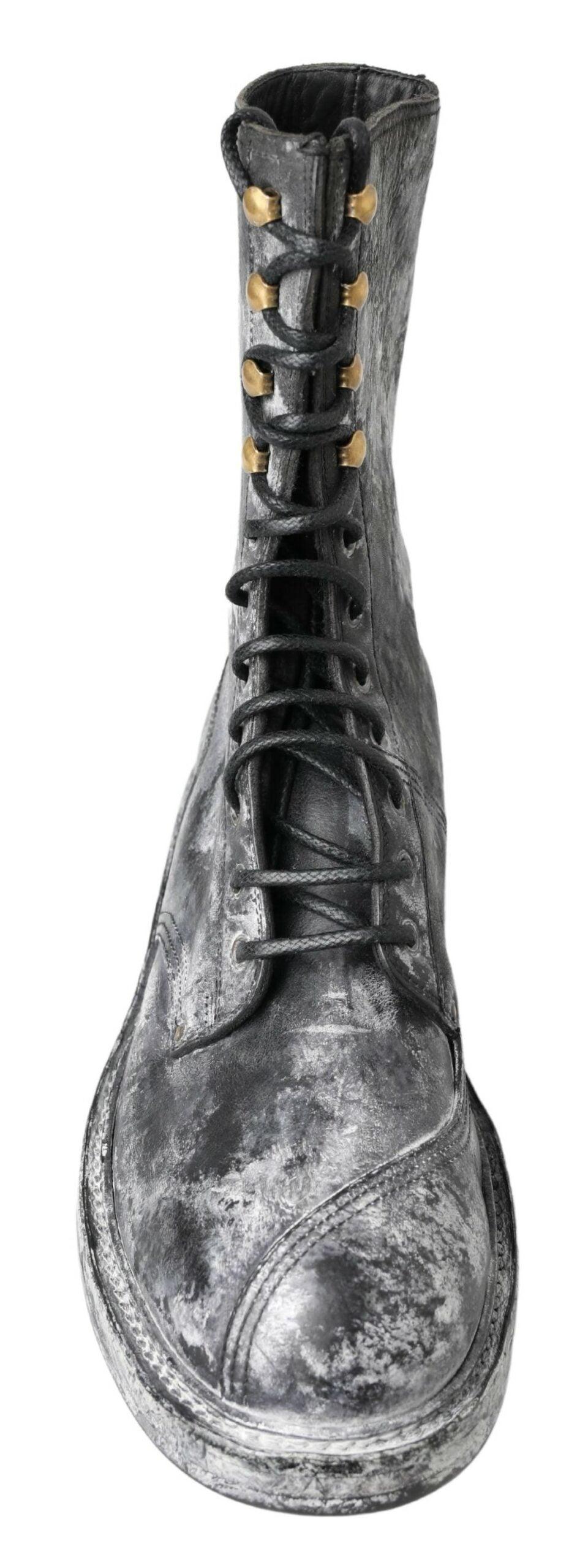 Dolce & Gabbana Chic Black Lace-Up Boots with Gray White Fade - Arichezz.store