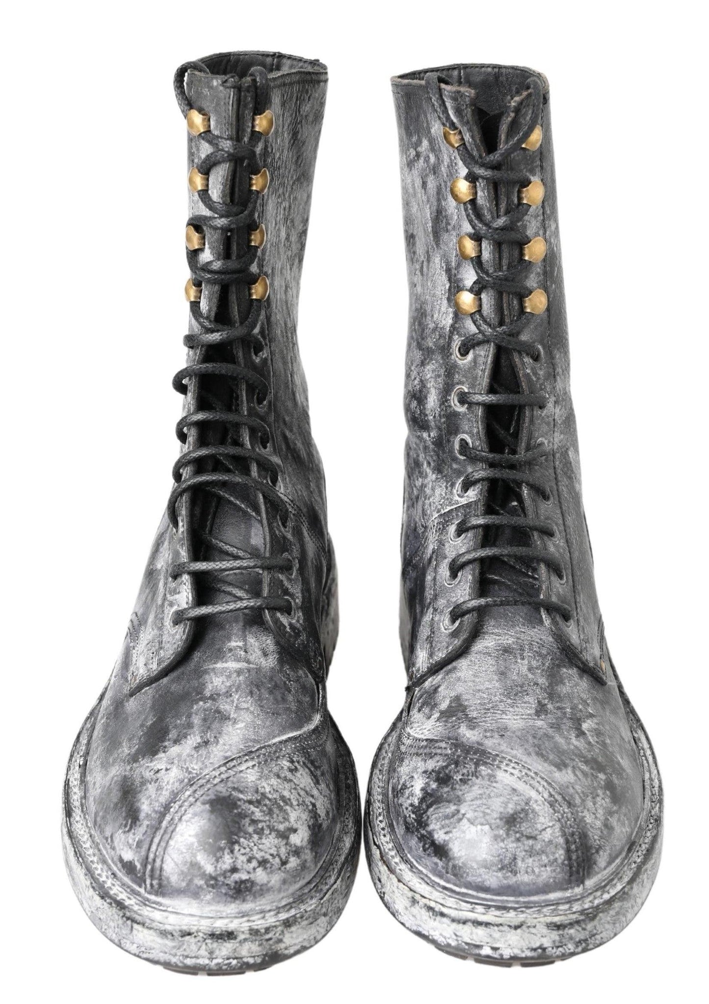 Dolce & Gabbana Chic Black Lace-Up Boots with Gray White Fade - Arichezz.store