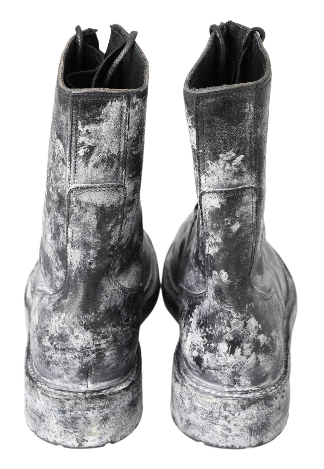 Dolce & Gabbana Chic Black Lace-Up Boots with Gray White Fade - Arichezz.store